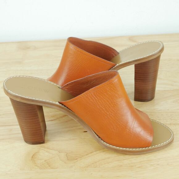 J Crew Size 10 Marlow Mules Brown Leather Slides Block Heel Sandals Preppy Boho - Picture 8 of 13